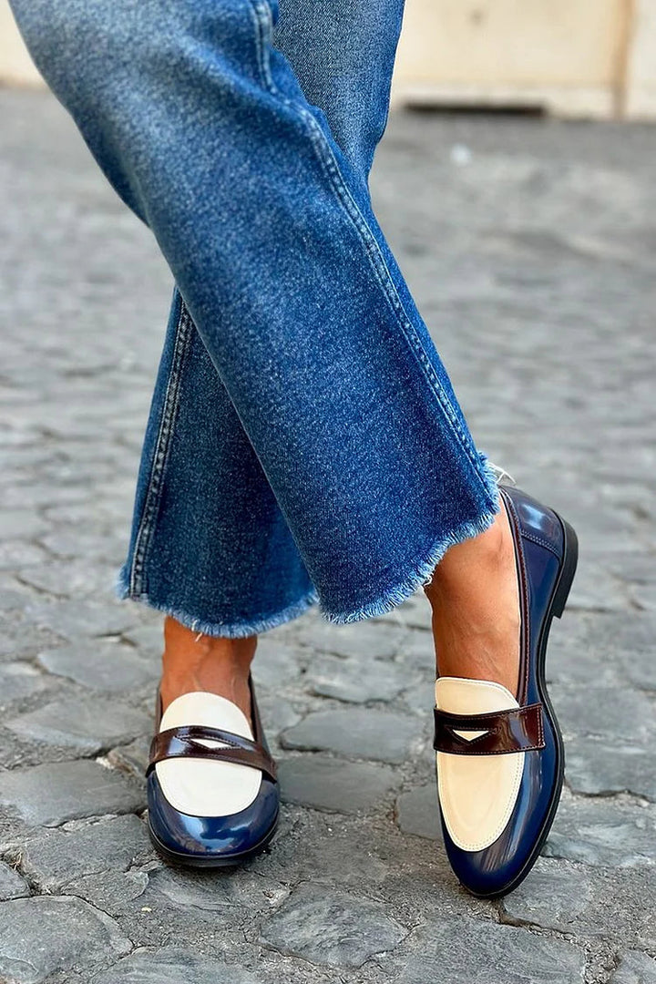 TWO-TONE LOAFERS WITH SHINY STRAP