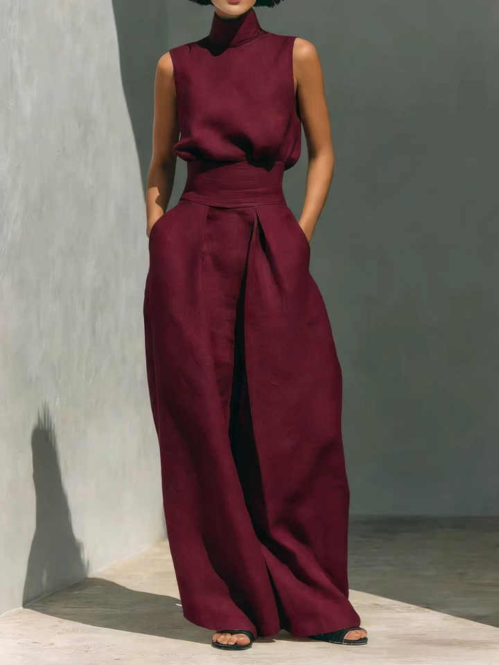 Aurora | Relaxed Beige Sleeveless Wide-Leg Co-Ord Set