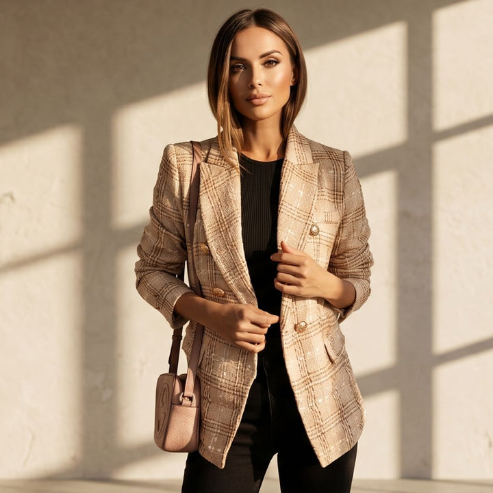 Avery™ - Modern Plaid Print Double Breasted Spring Blazer