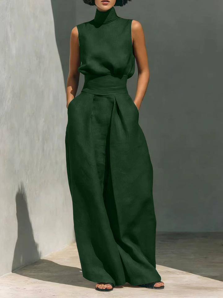 Aurora | Relaxed Beige Sleeveless Wide-Leg Co-Ord Set