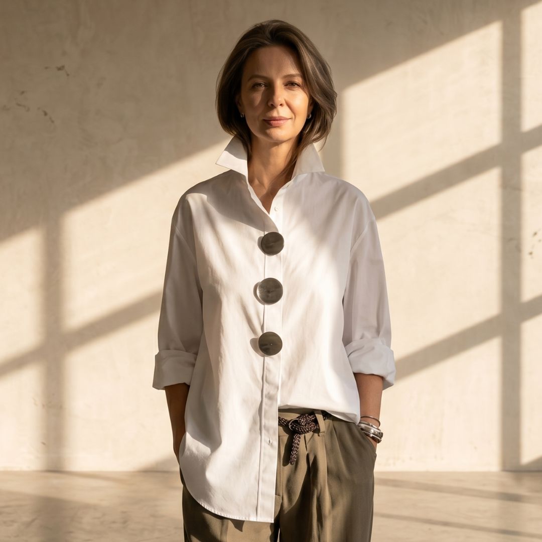Martina | Shirt with Structured Collar and Oversized Buttons