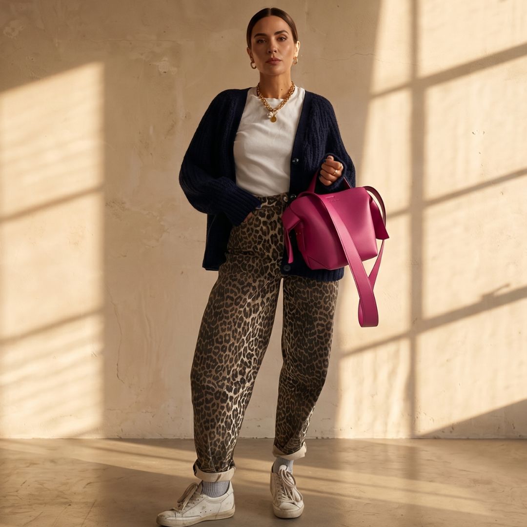 Chandra - Vintage Jeans with Leopard Print