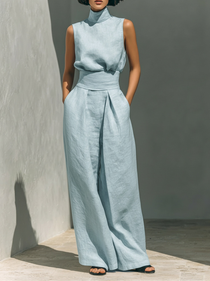 Aurora | Relaxed Beige Sleeveless Wide-Leg Co-Ord Set