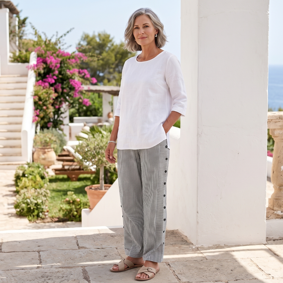 Caitlin | Stylish Striped Button Pants