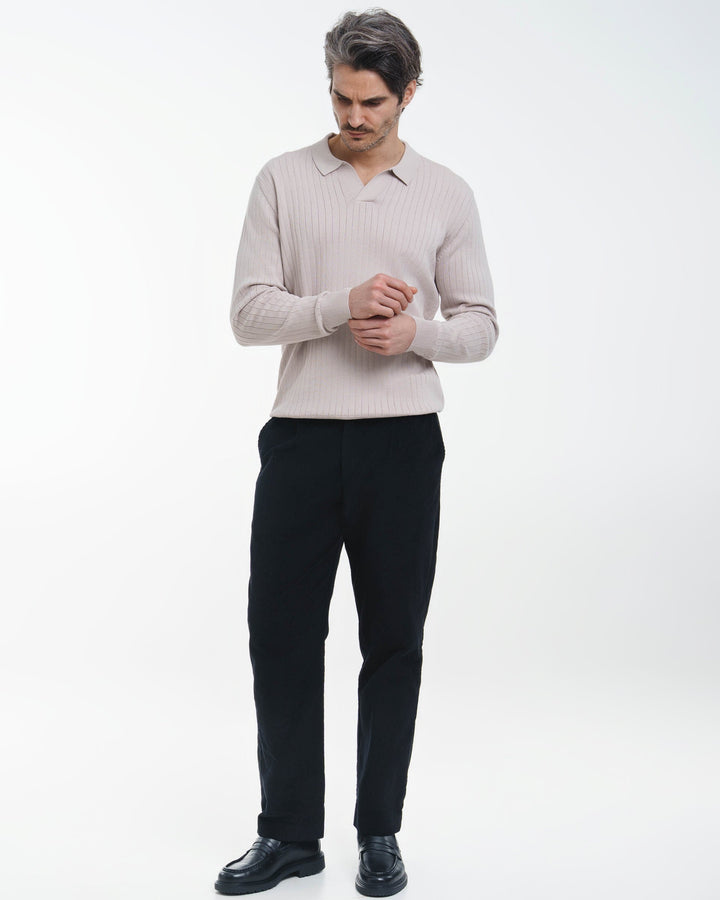 Cord Buckle Pants Regular Fit (Black)