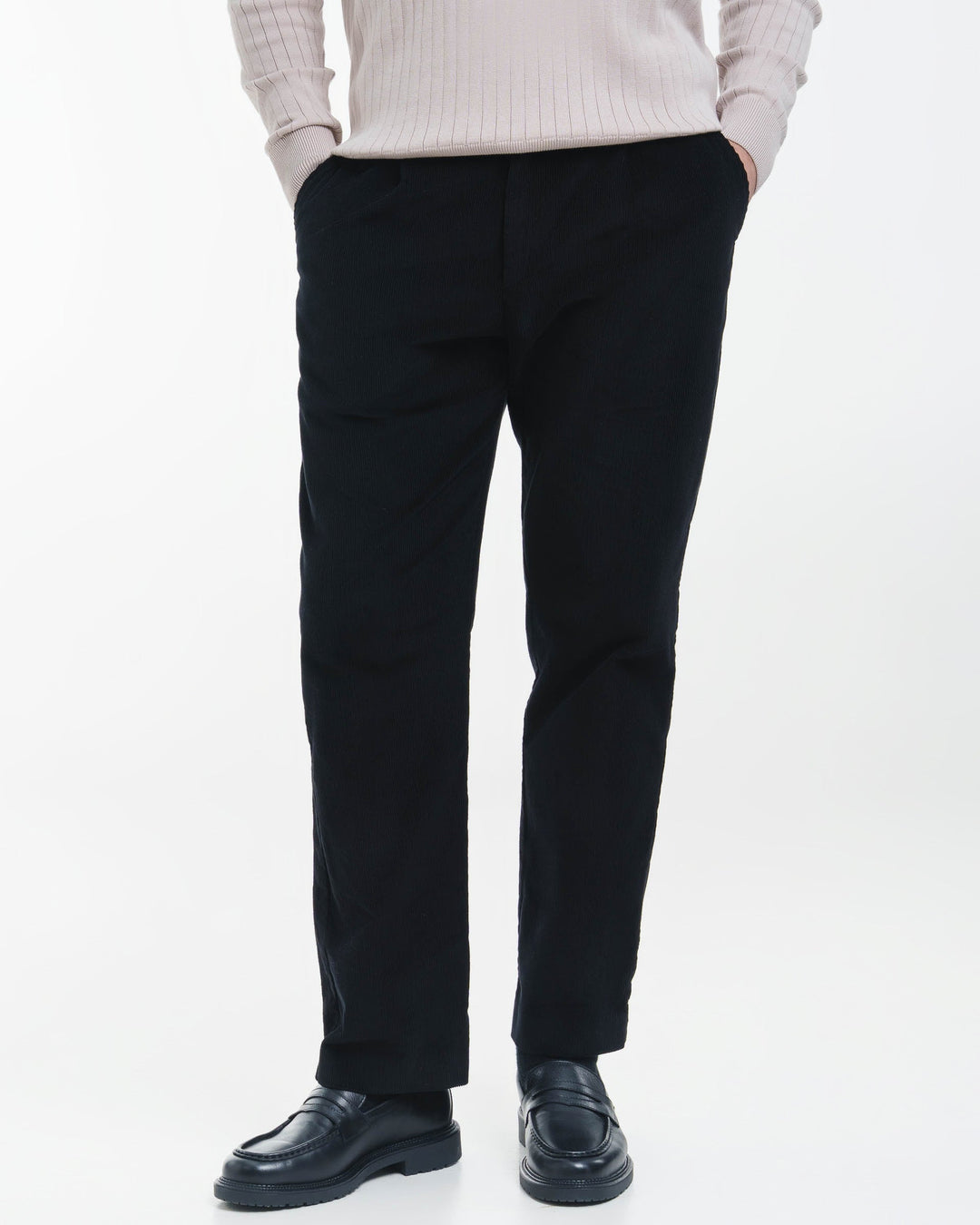 Cord Buckle Pants Regular Fit (Black)