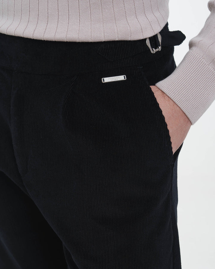 Cord Buckle Pants Regular Fit (Black)