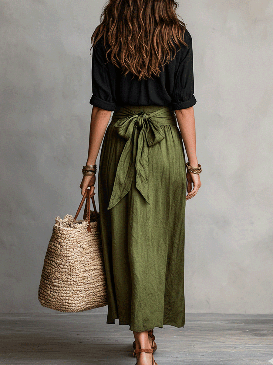 Soelie - Elegant Boho Blouse and Satin Skirt Set