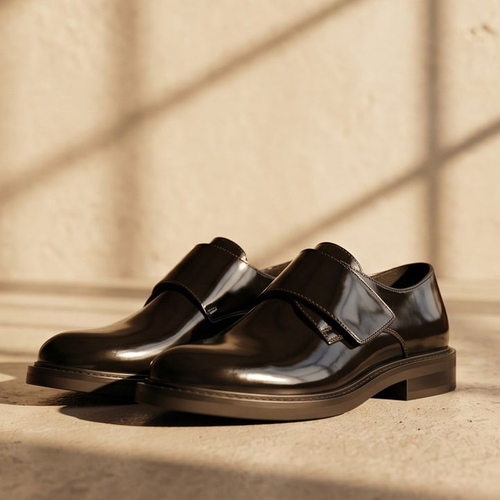 SHINY LOAFERS WITH WIDE STRAP
