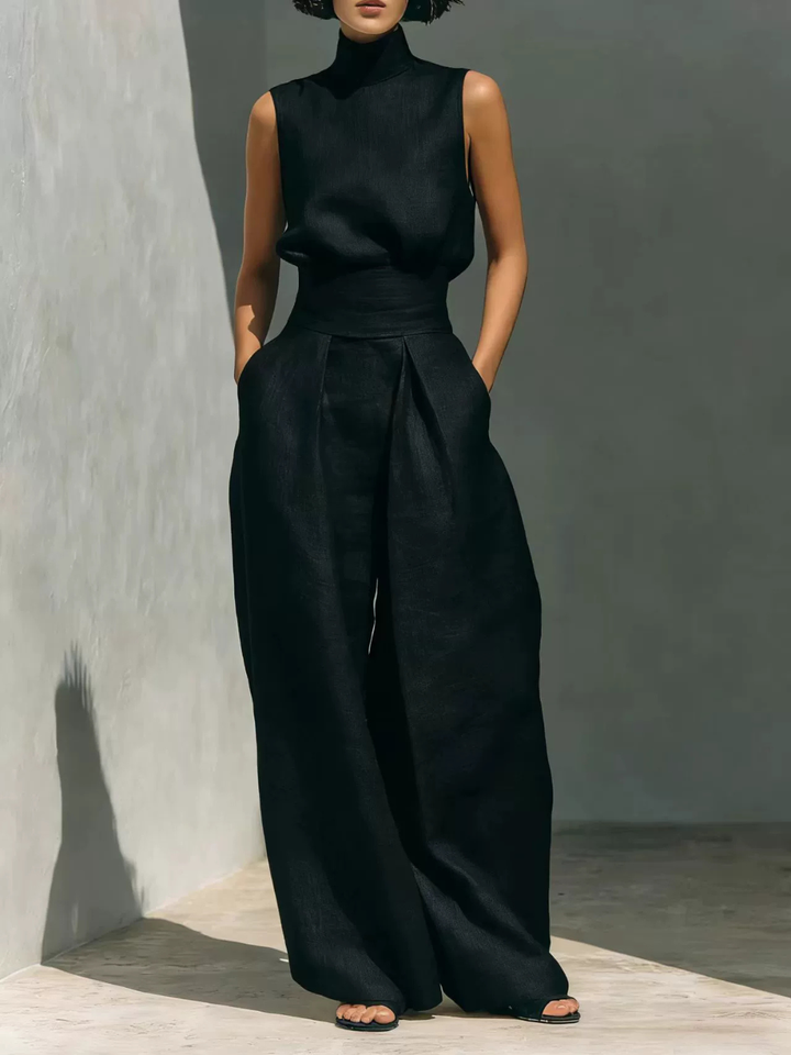Aurora | Relaxed Beige Sleeveless Wide-Leg Co-Ord Set