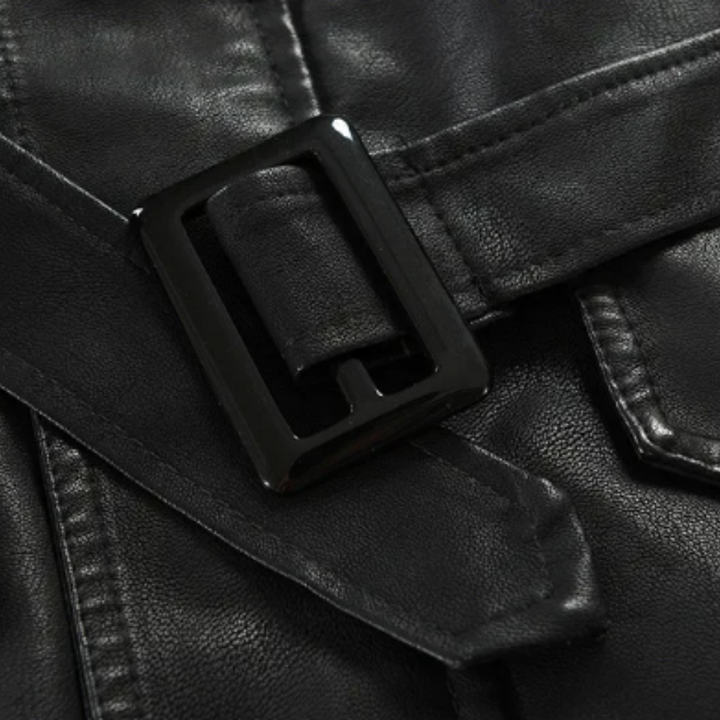 Nico - Elegant Long Leather Biker Jacket