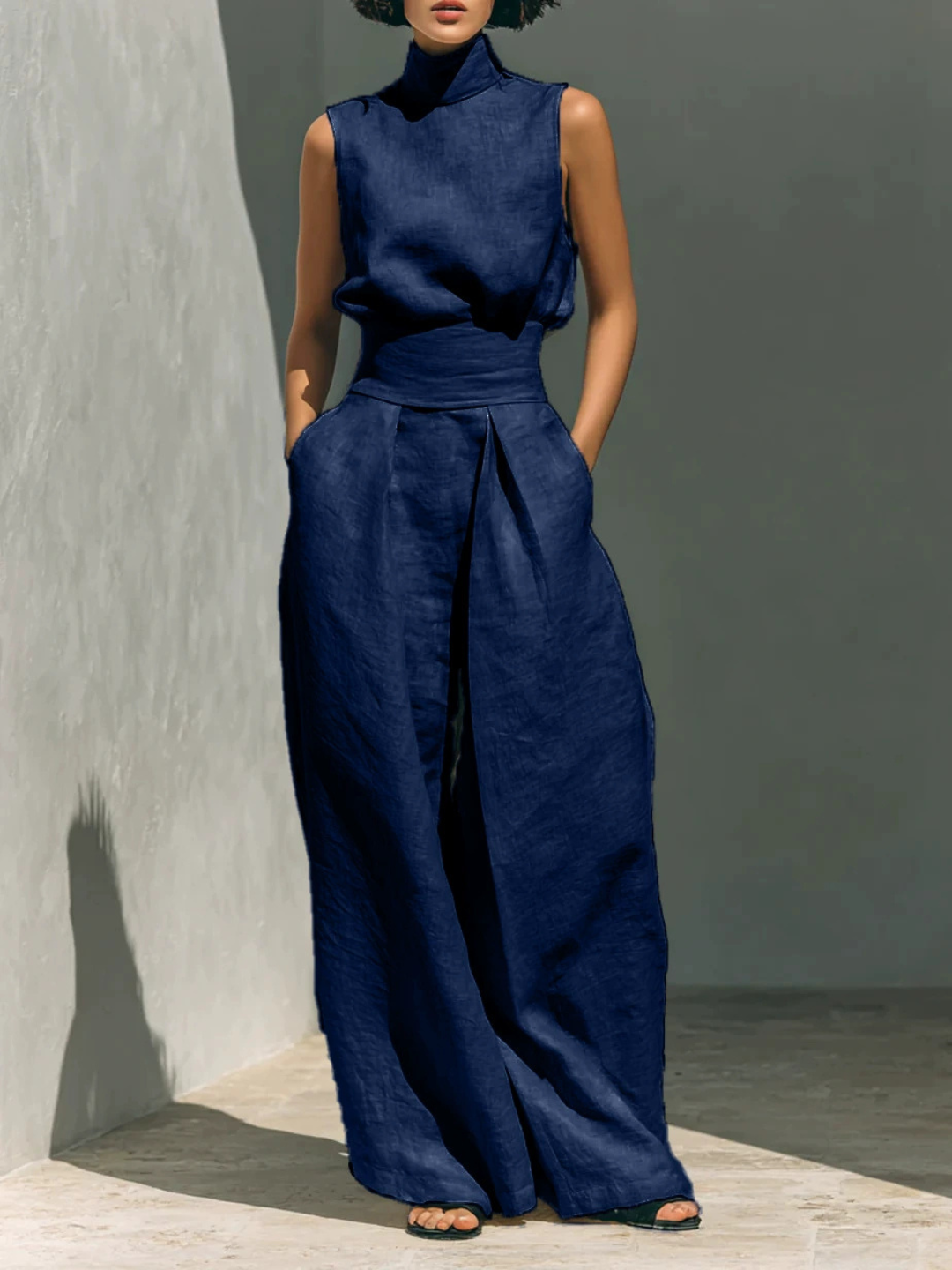 Aurora | Relaxed Beige Sleeveless Wide-Leg Co-Ord Set