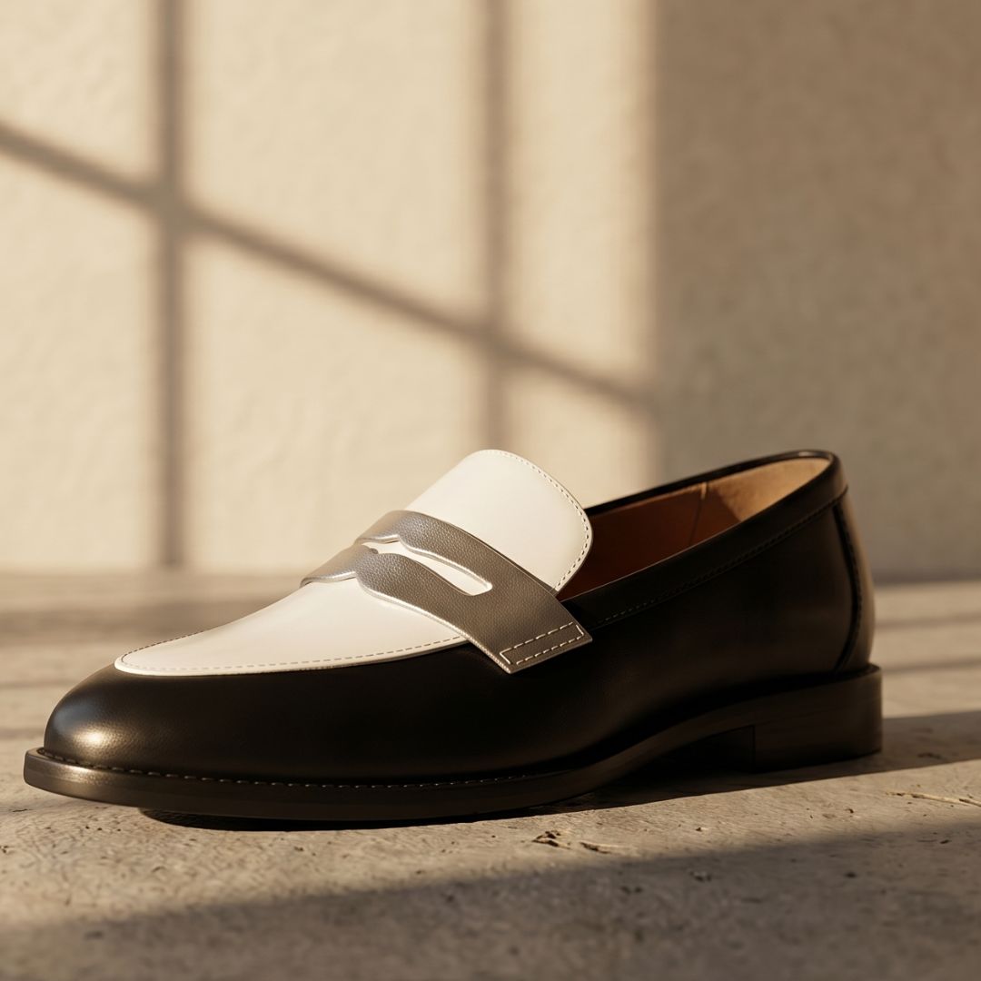 BICOLORED LOAFERS WITH METALLIC DETAIL