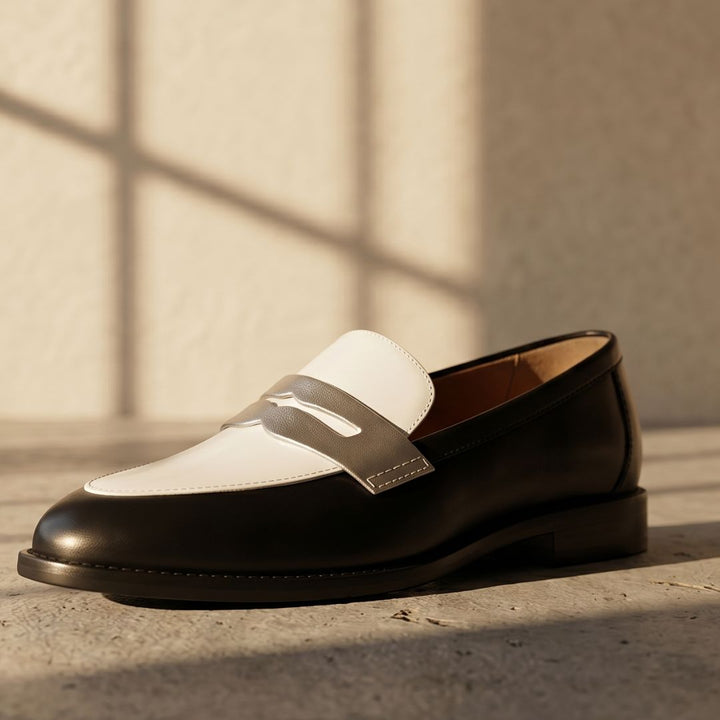 BICOLORED LOAFERS WITH METALLIC DETAIL