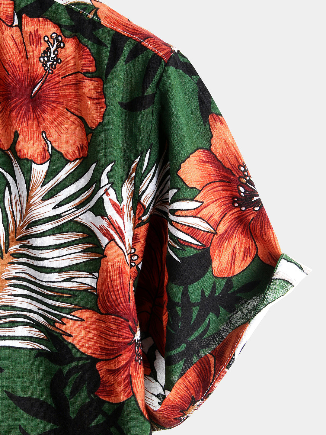 Men's Green Flower Tropical Hawaii Cotton Short Sleeve Shirt