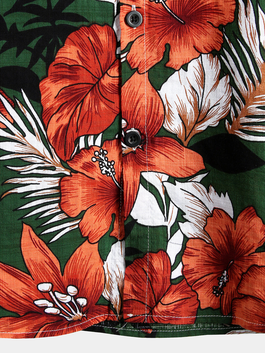 Men's Green Flower Tropical Hawaii Cotton Short Sleeve Shirt