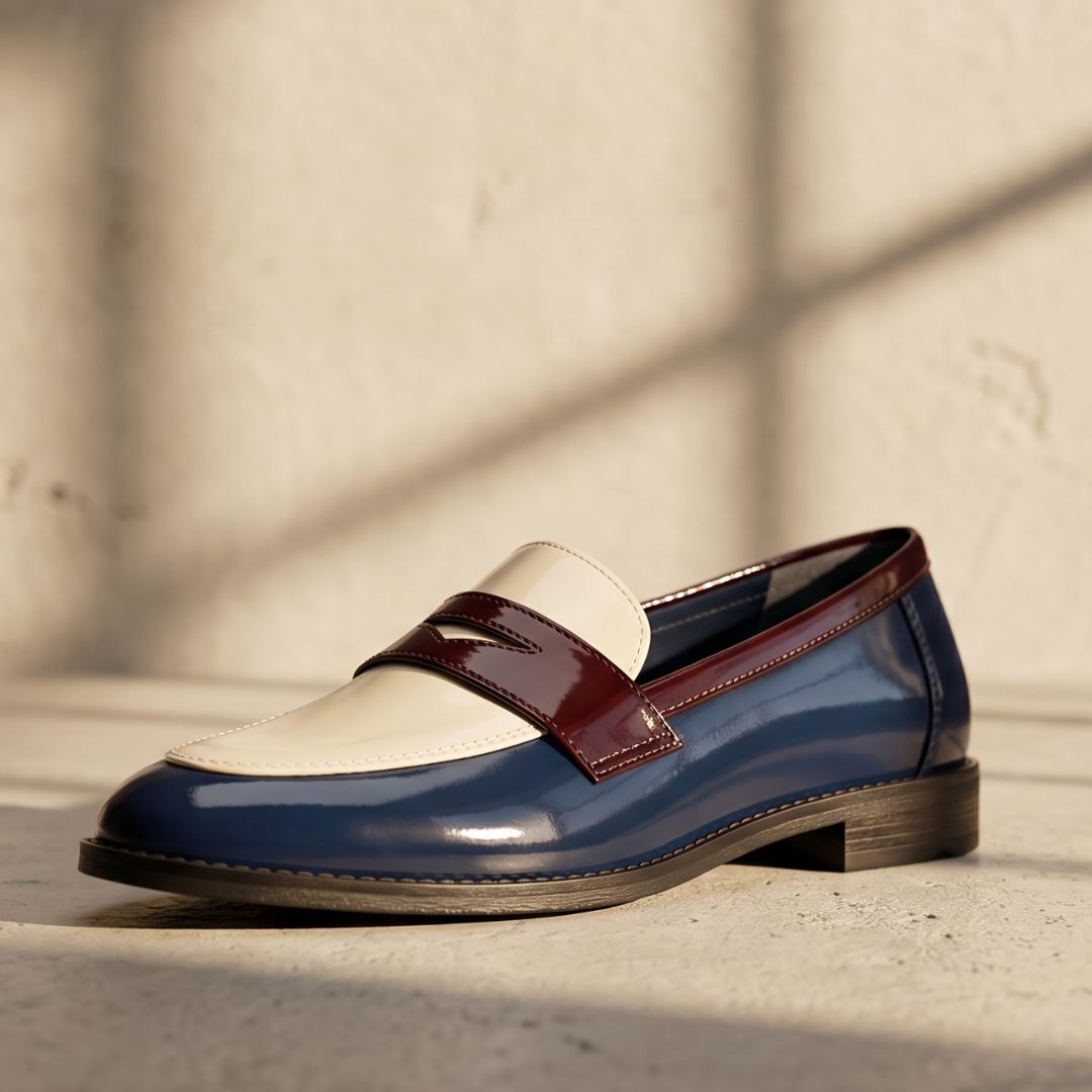 TWO-TONE LOAFERS WITH SHINY STRAP