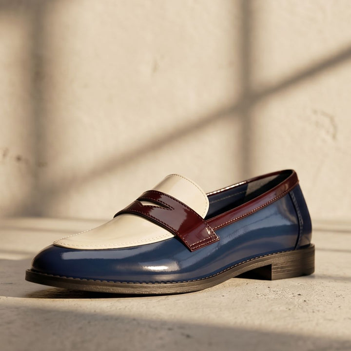 TWO-TONE LOAFERS WITH SHINY STRAP