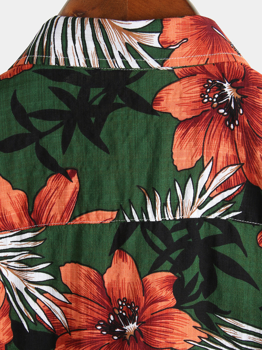 Men's Green Flower Tropical Hawaii Cotton Short Sleeve Shirt