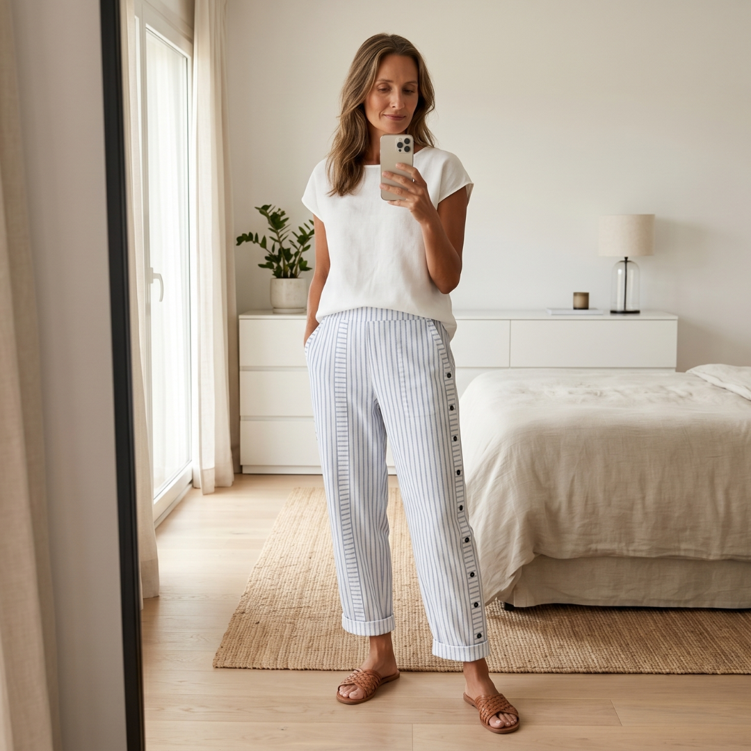Caitlin | Stylish Striped Button Pants