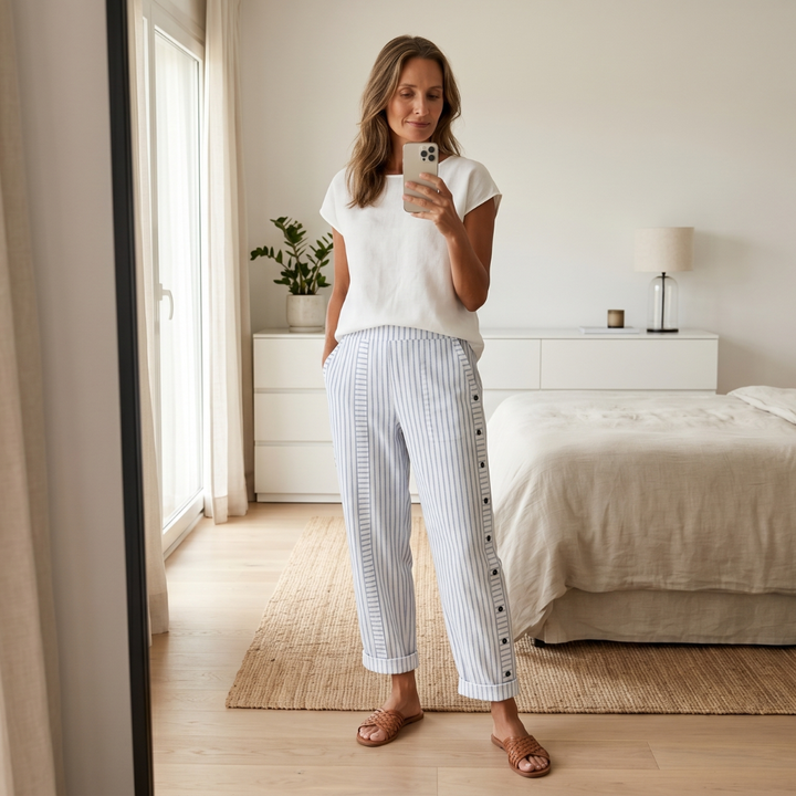 Caitlin | Stylish Striped Button Pants
