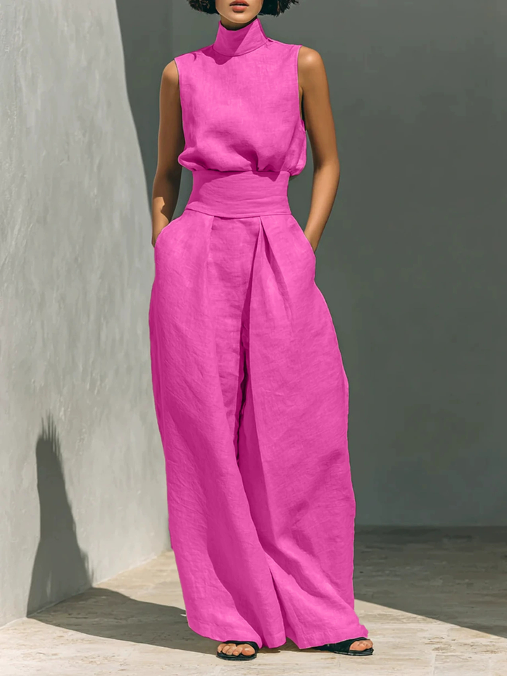 Aurora | Relaxed Beige Sleeveless Wide-Leg Co-Ord Set