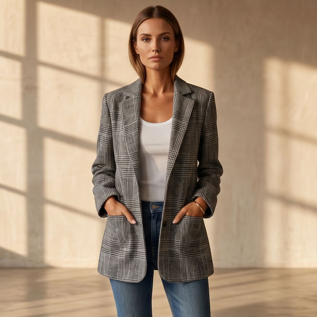 Amelia™ - Casual Check Blazer with Lapels