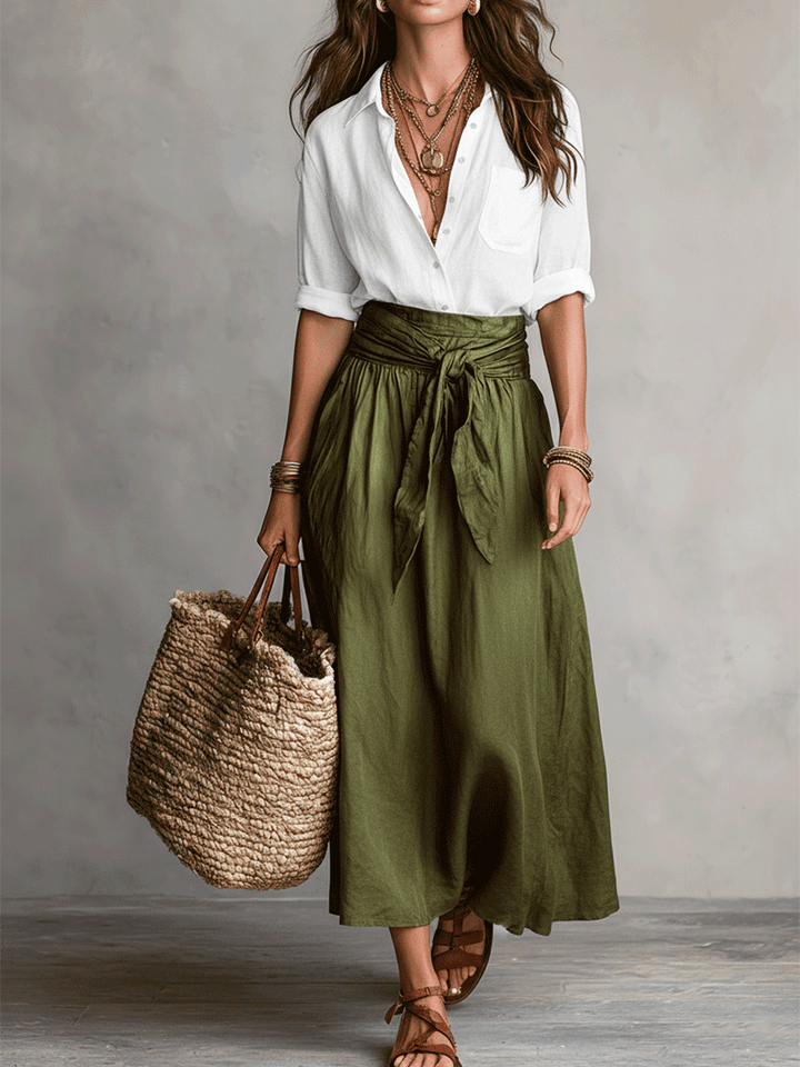 Soelie - Elegant Boho Blouse and Satin Skirt Set
