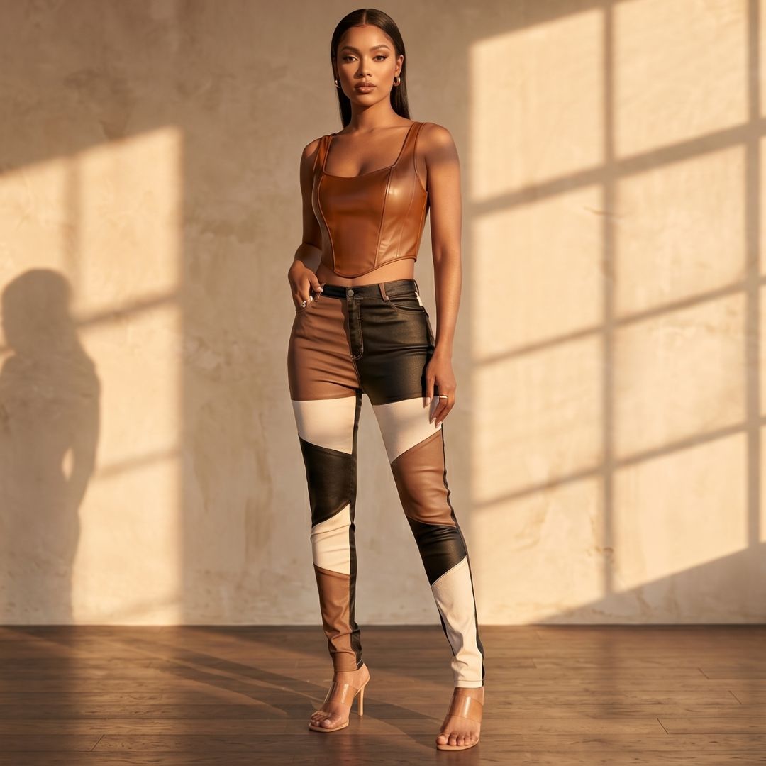 Calliope - Tube Pants with Color Block Pattern