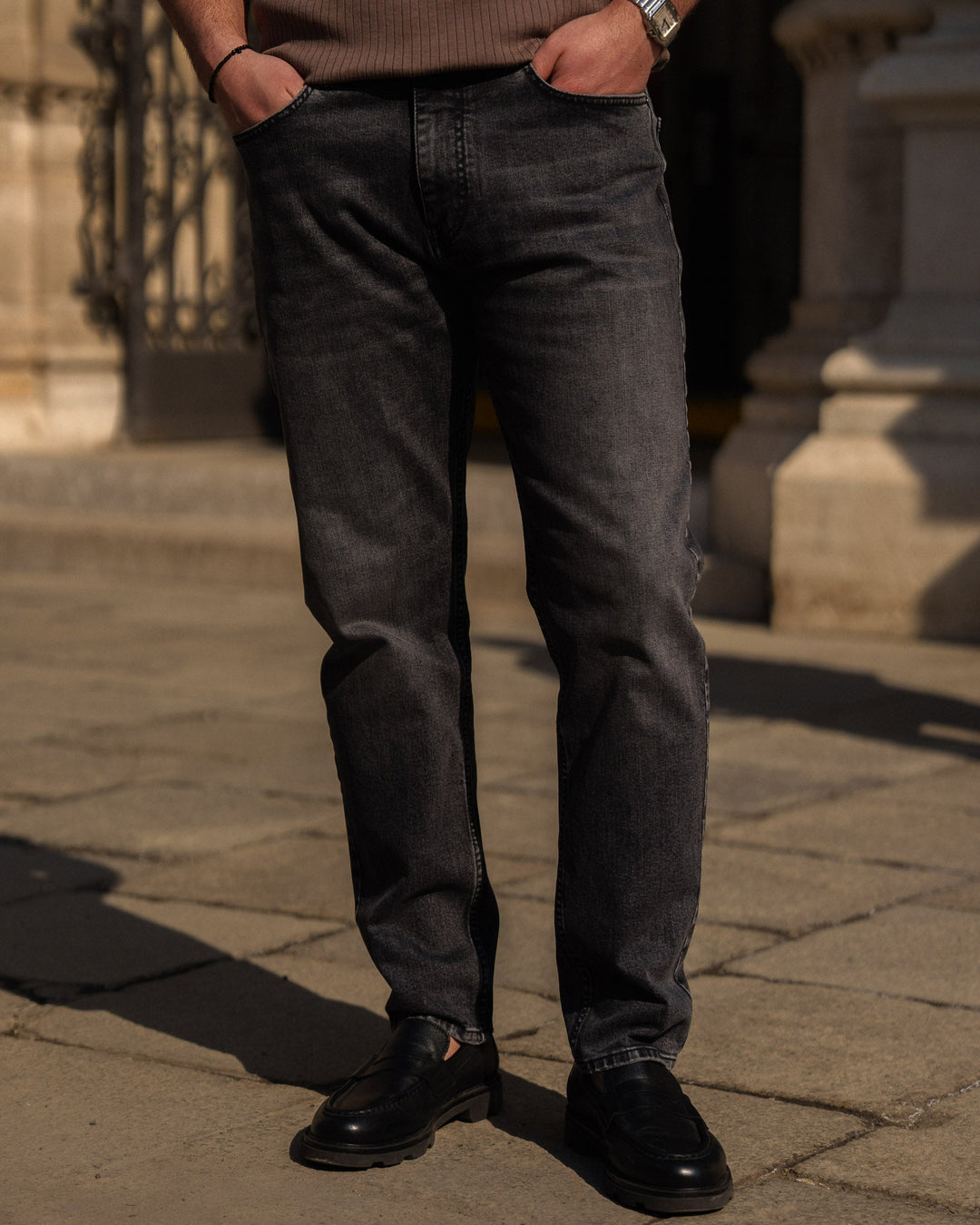 Essential Slim Tapered Fit Jeans (Dark Grey)