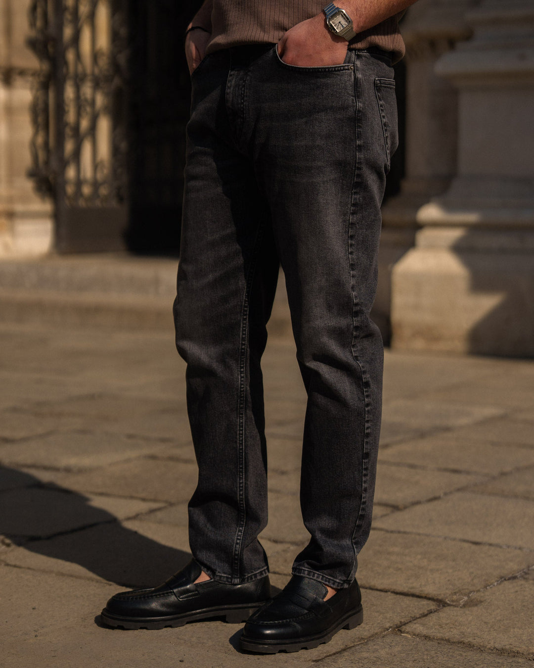 Essential Slim Tapered Fit Jeans (Dark Grey)