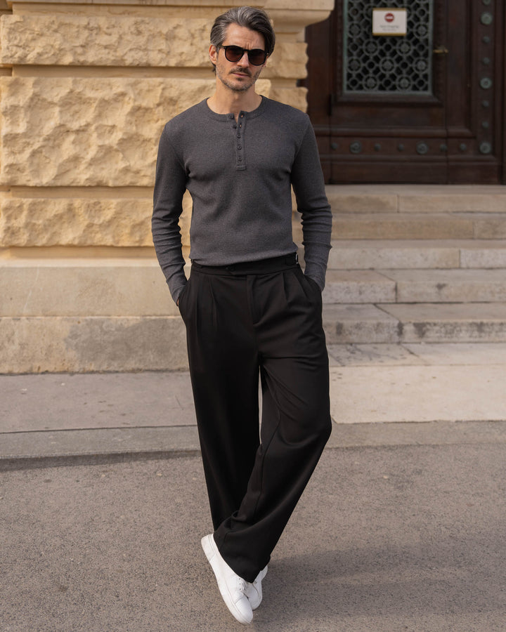 Buckle Suit Trousers Loose Fit (Black)