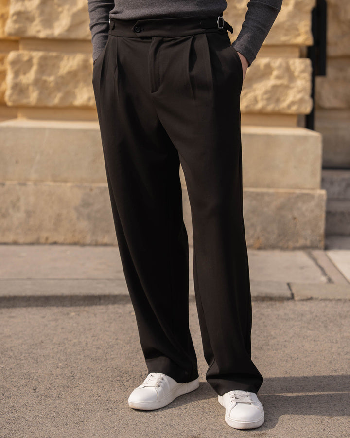 Buckle Suit Trousers Loose Fit (Black)