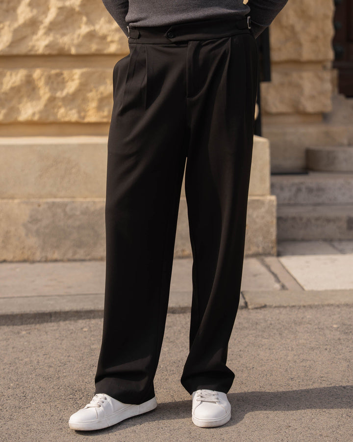Buckle Suit Trousers Loose Fit (Black)