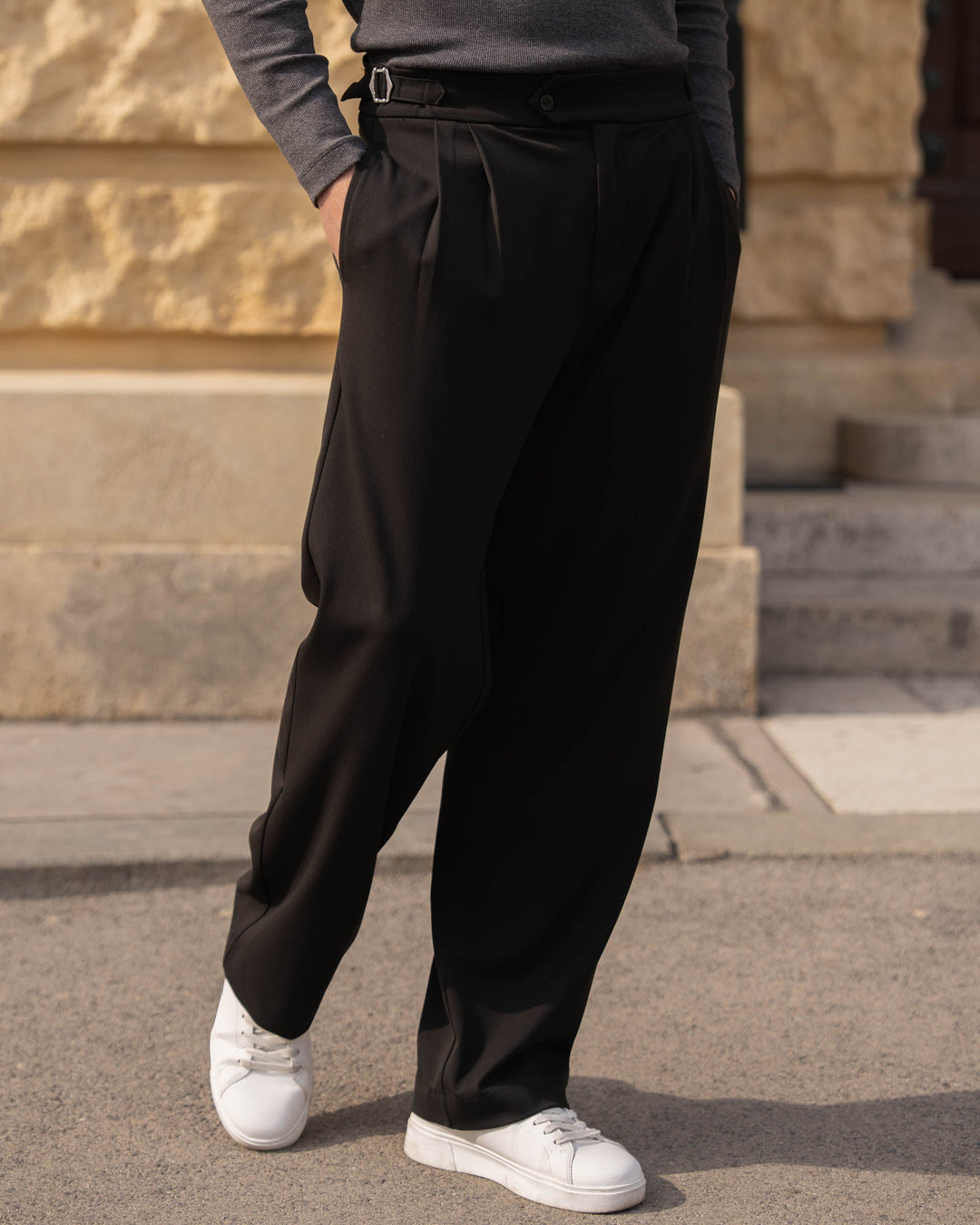 Buckle Suit Trousers Loose Fit (Black)