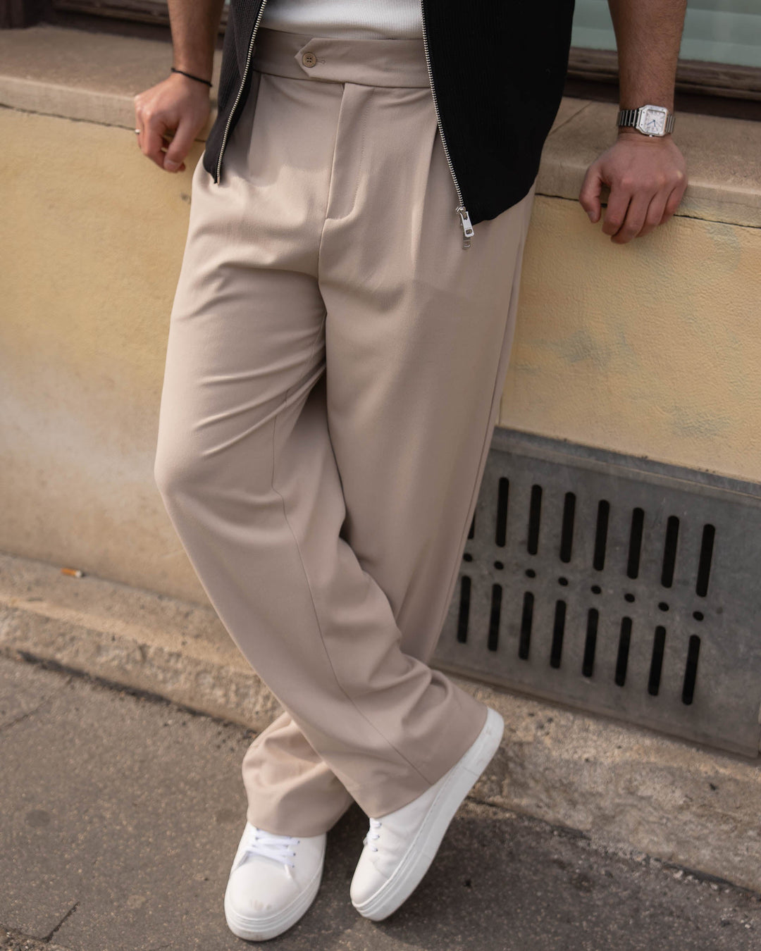 Buckle Suit Pants Loose Fit (Taupe)