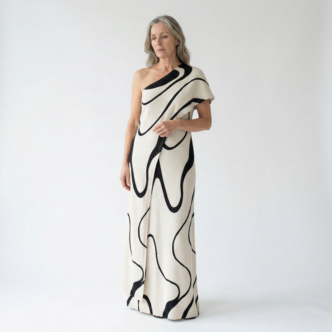 Olivia | Abstract Pattern Off-Shoulder Maxi Dress