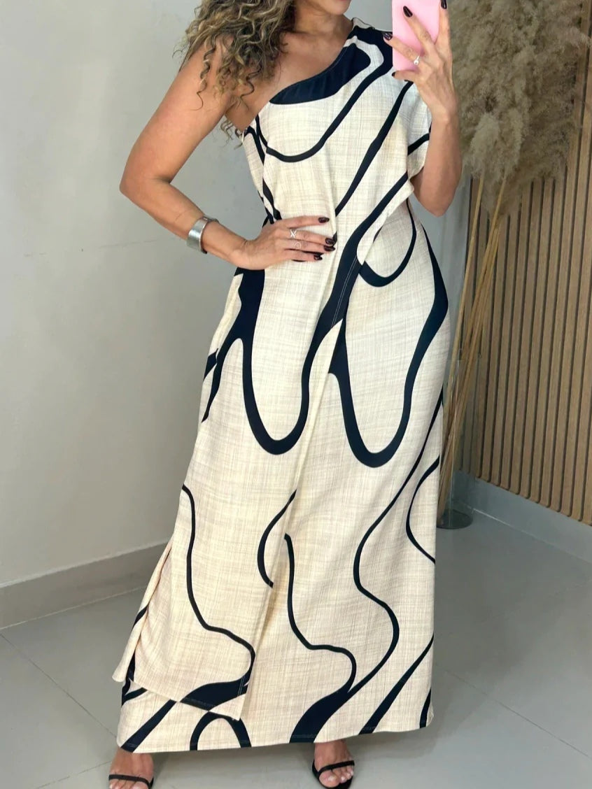 Olivia | Abstract Pattern Off-Shoulder Maxi Dress