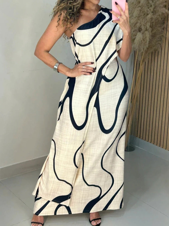 Olivia | Abstract Pattern Off-Shoulder Maxi Dress