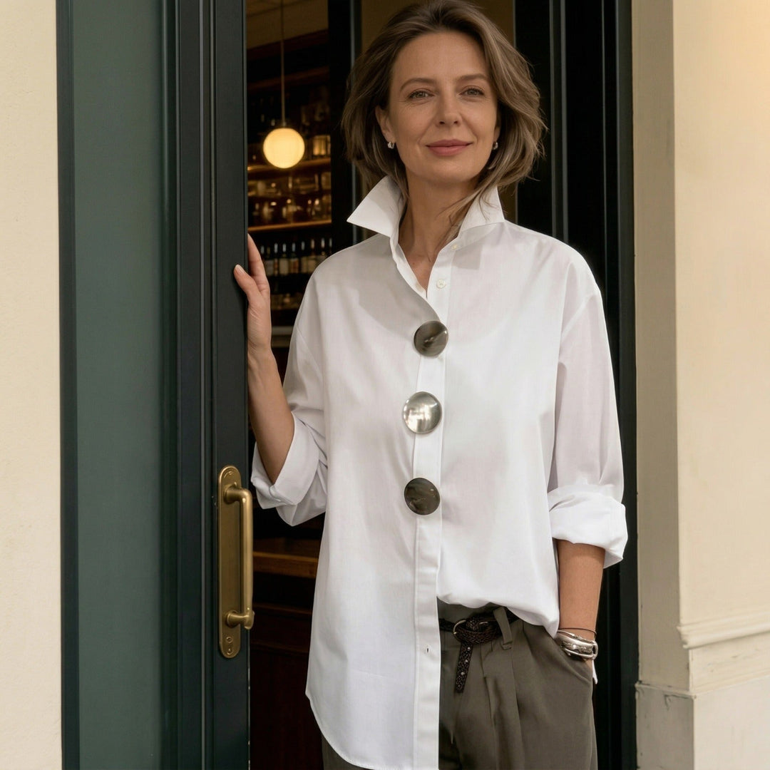 Martina | Shirt with Structured Collar and Oversized Buttons