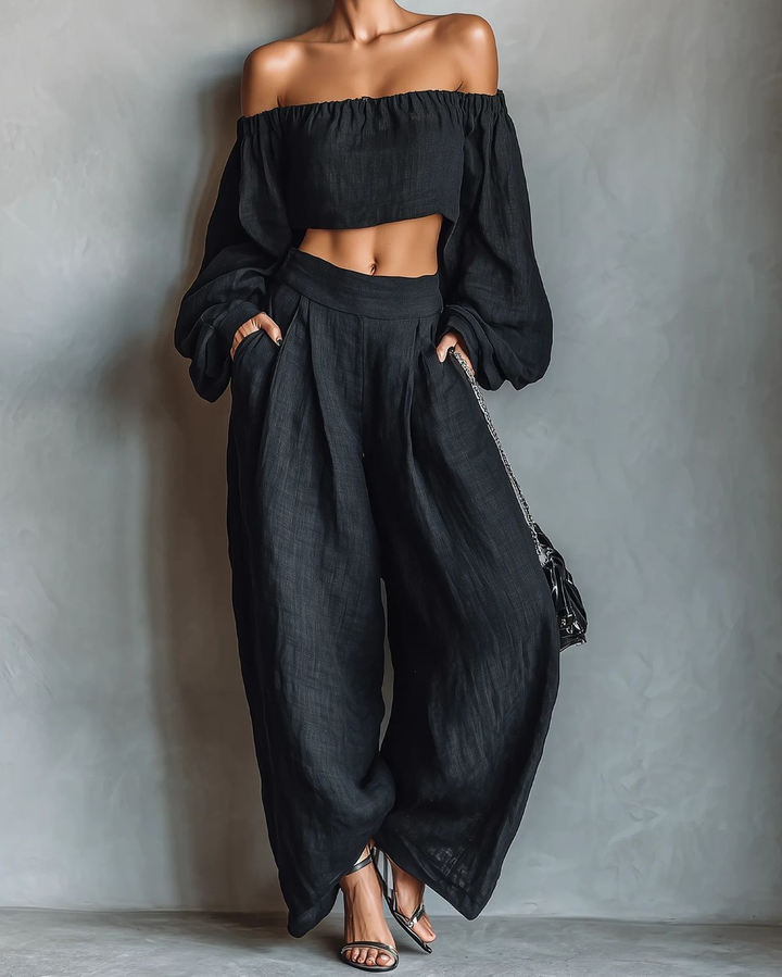 Tess | Off Shoulder Set with Wide-Leg Trousers