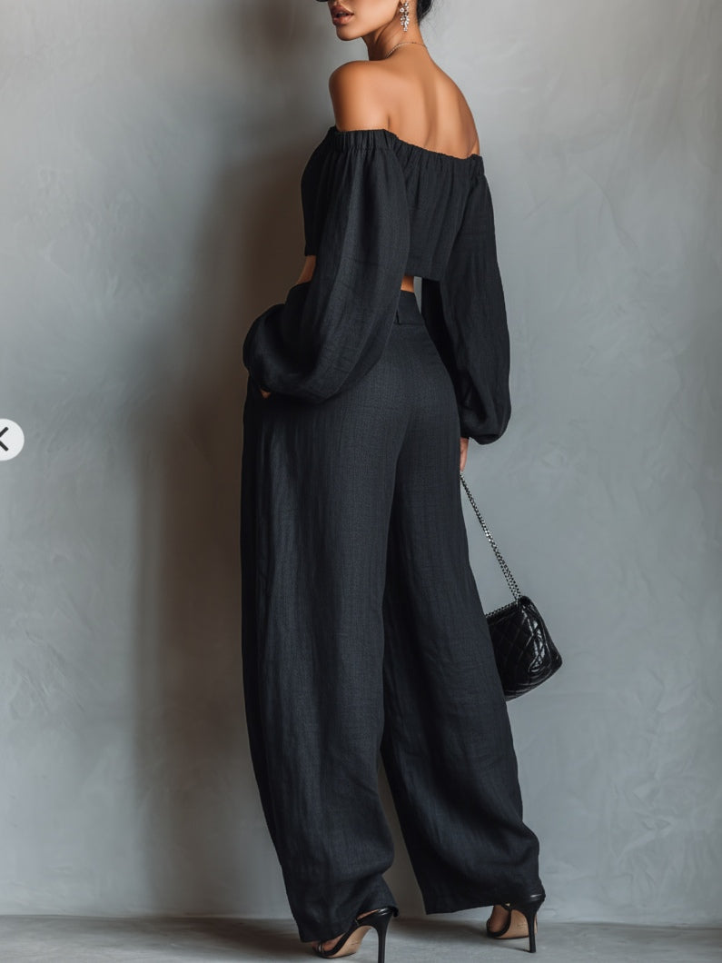 Tess | Off Shoulder Set with Wide-Leg Trousers