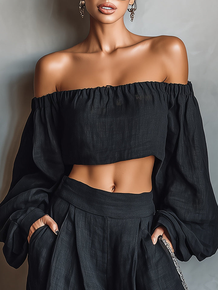 Tess | Off Shoulder Set with Wide-Leg Trousers