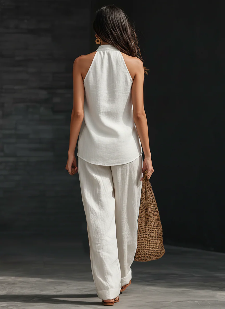 Zoe | Sleeveless Set with Wide Leg Trousers