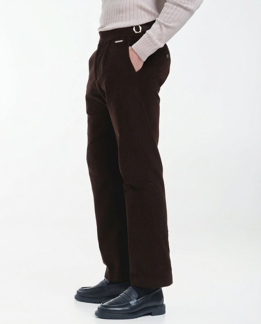 Cord Buckle Pants Regular Fit (Brown)