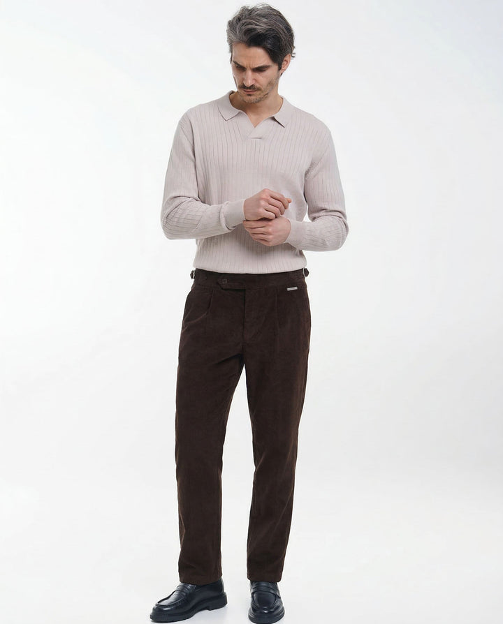 Cord Buckle Pants Regular Fit (Brown)