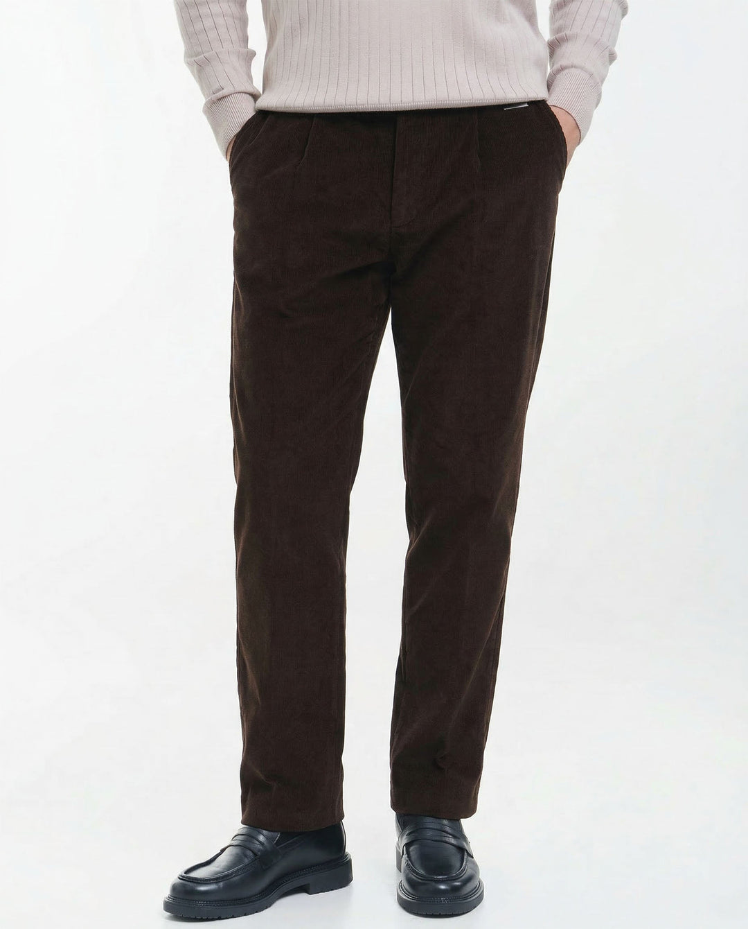 Cord Buckle Pants Regular Fit (Brown)