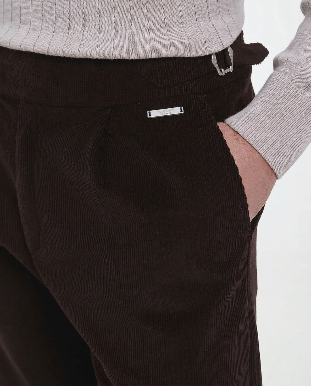 Cord Buckle Pants Regular Fit (Brown)