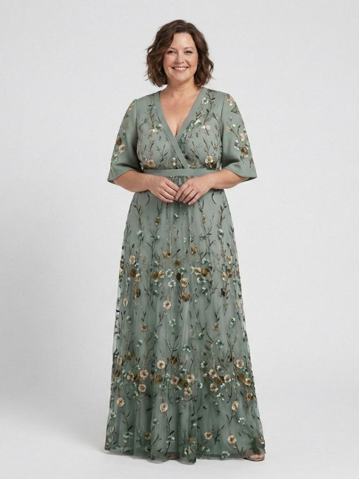 Luna | Floral V Neck Short Sleeve Maxi Dress