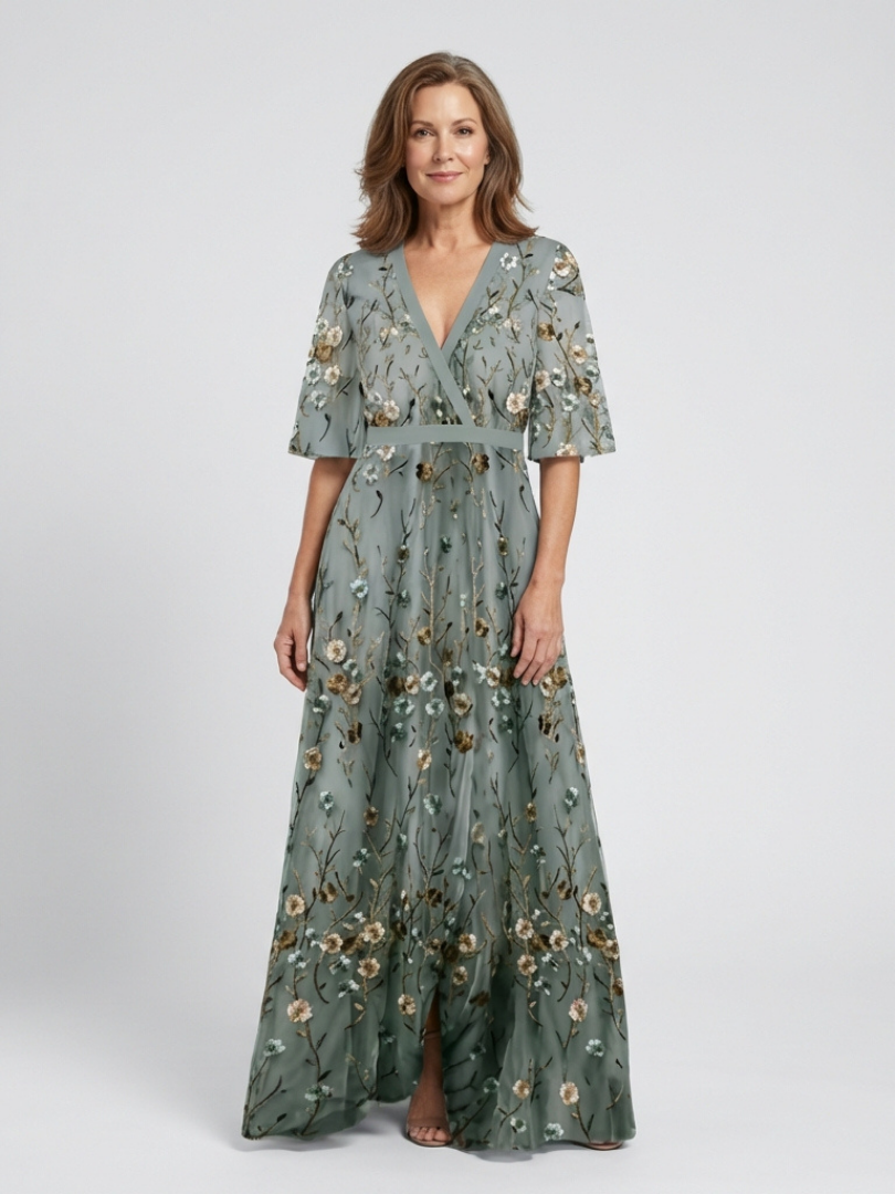 Luna | Floral V Neck Short Sleeve Maxi Dress